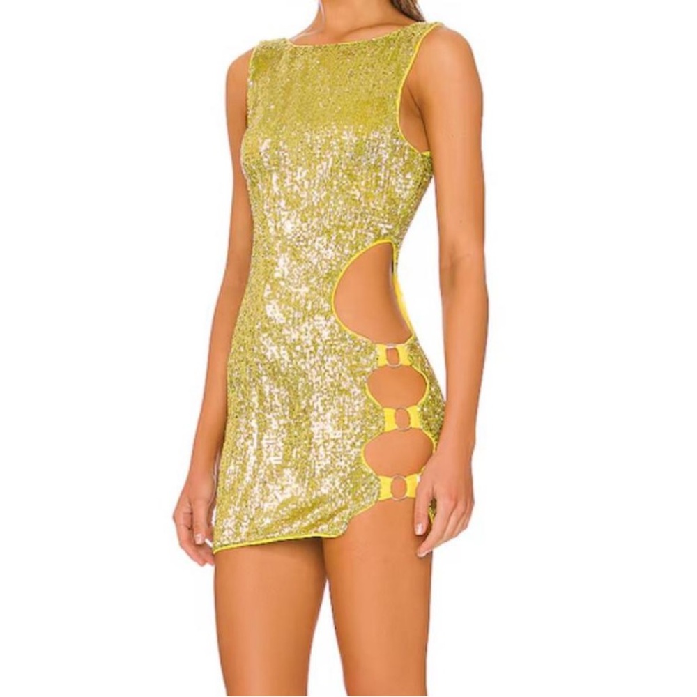 Camila Coelho Gold Sequin Cutout Mini Dress